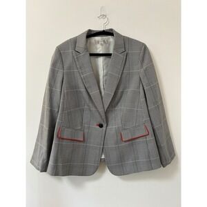 Tahari Arthur S. Levine Glen Plaid Blazer Black White Red Trim Plus 14W